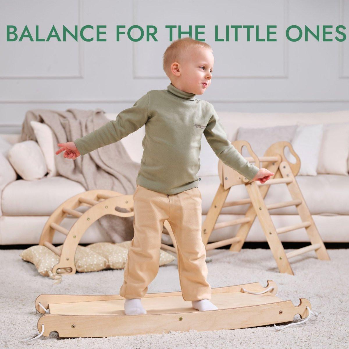 4in1 Montessori Climbing Set: Pikler Triangle, Arch, Slide Board, and Cushion for Toddlers (1–3 Years).
