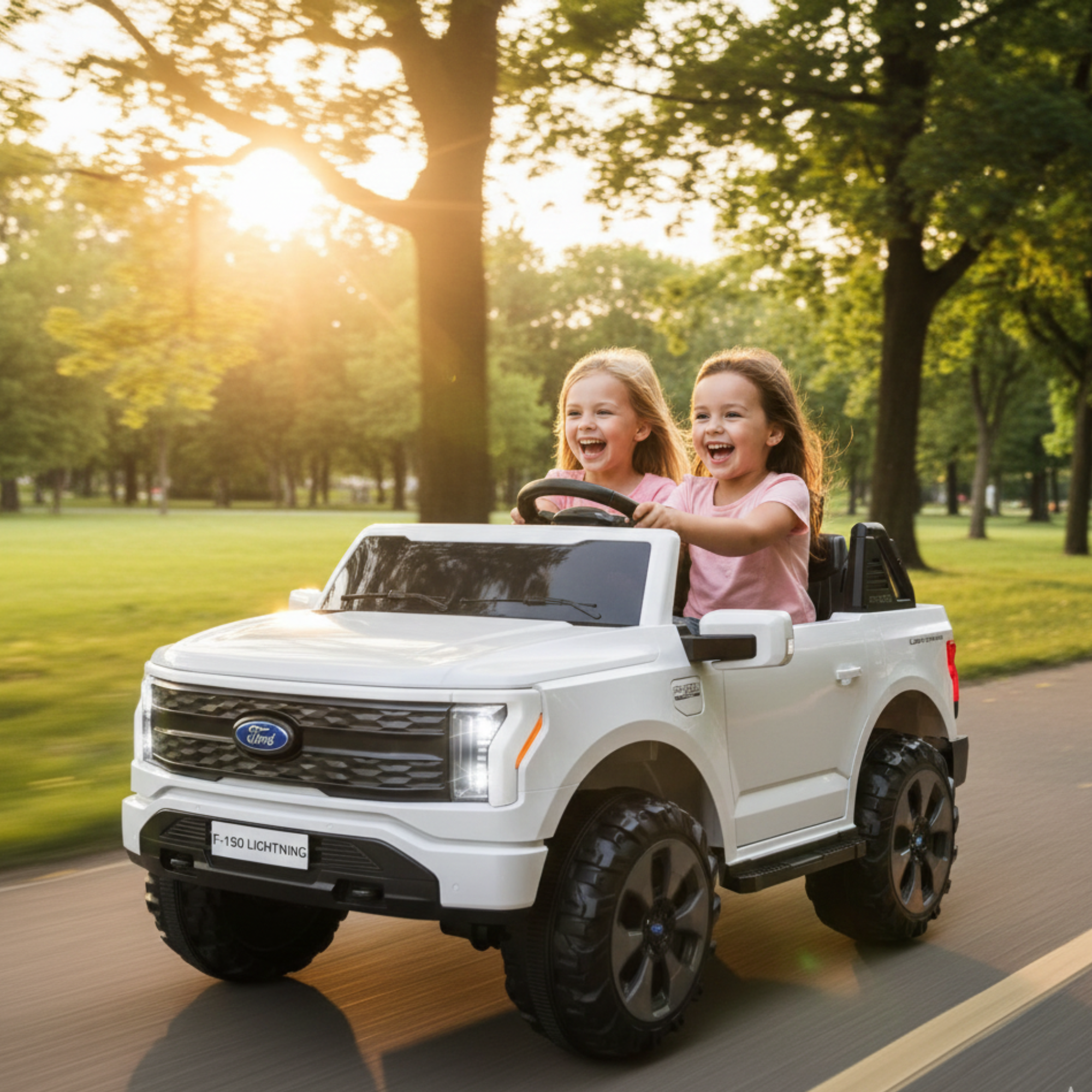 White 2 Seater Lighting Edition Ford F-150, 24V Kids Ride on Truck