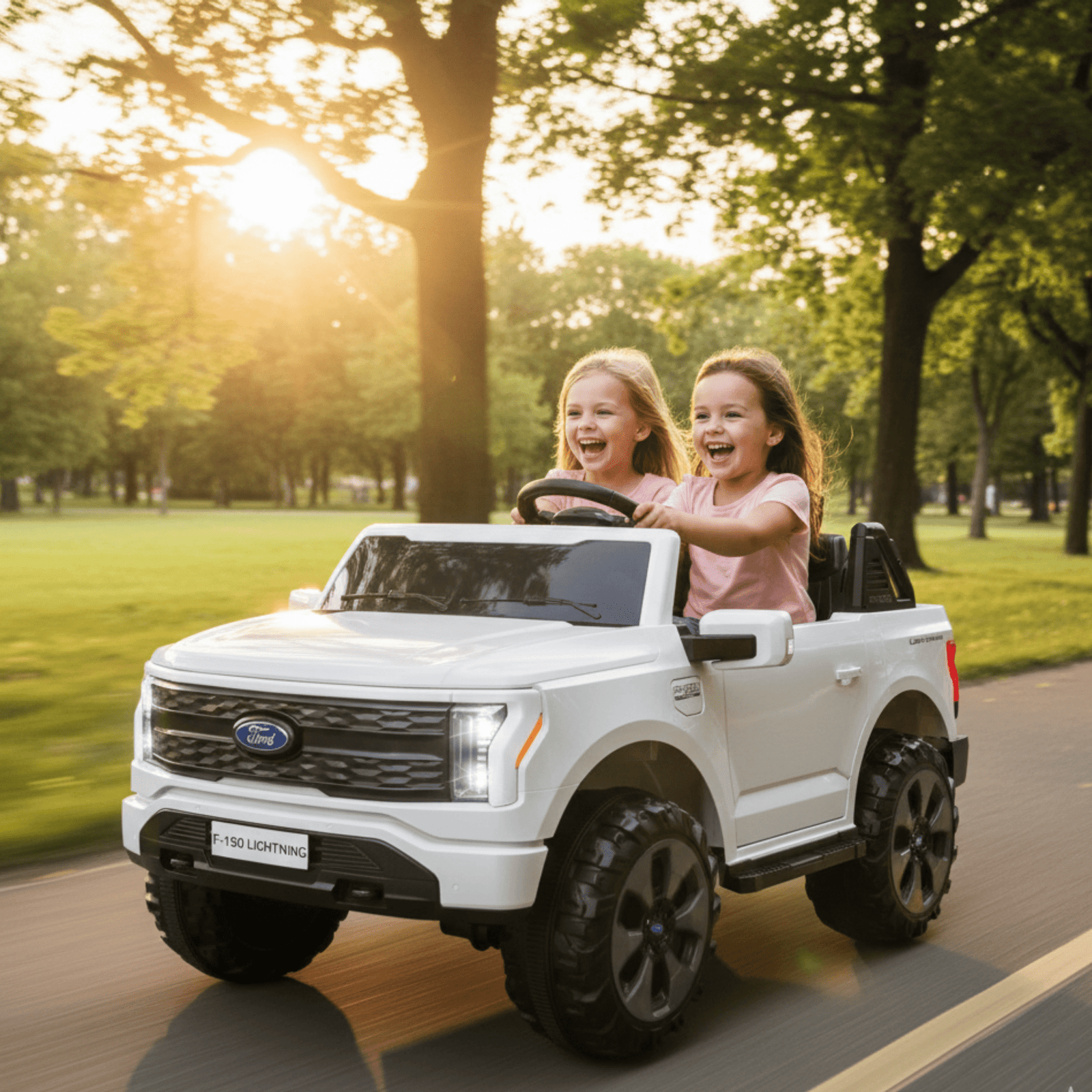 White 2 Seater Lighting Edition Ford F-150, 24V Kids Ride on Truck.