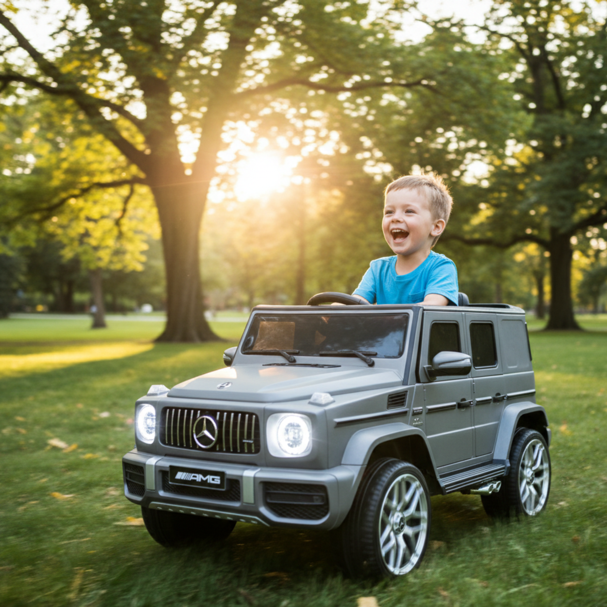 12V Luxury Matte Grey Edition Mercedes Benz AMG G63 Ride-On SUV W/ Rubber Wheels, Leather Seat, Bluetooth & RC