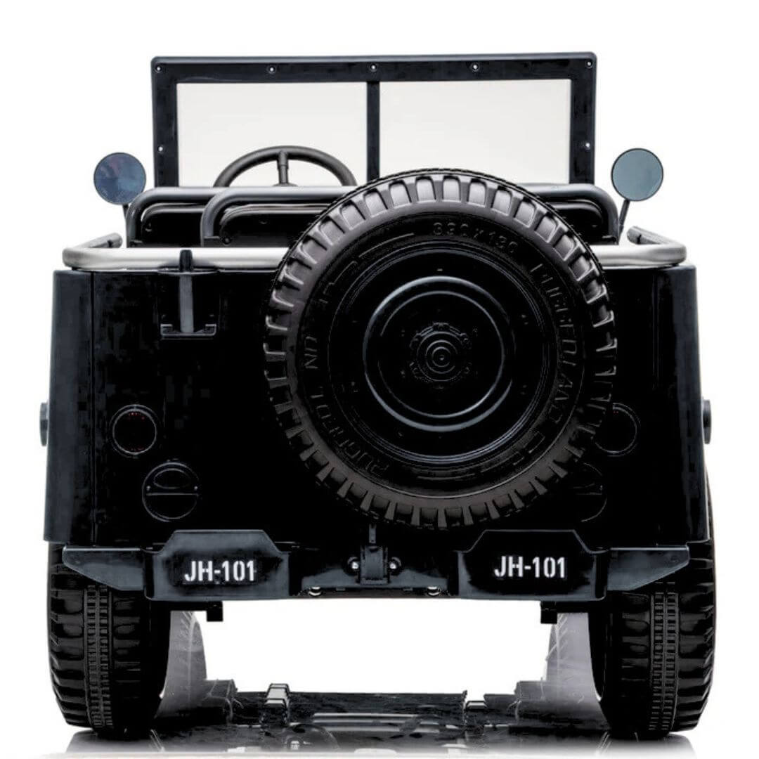 Black 12V Limited Edition Kids 1-Seater Military Ride-on Truck with Rubber Wheels, Music, RC image 6