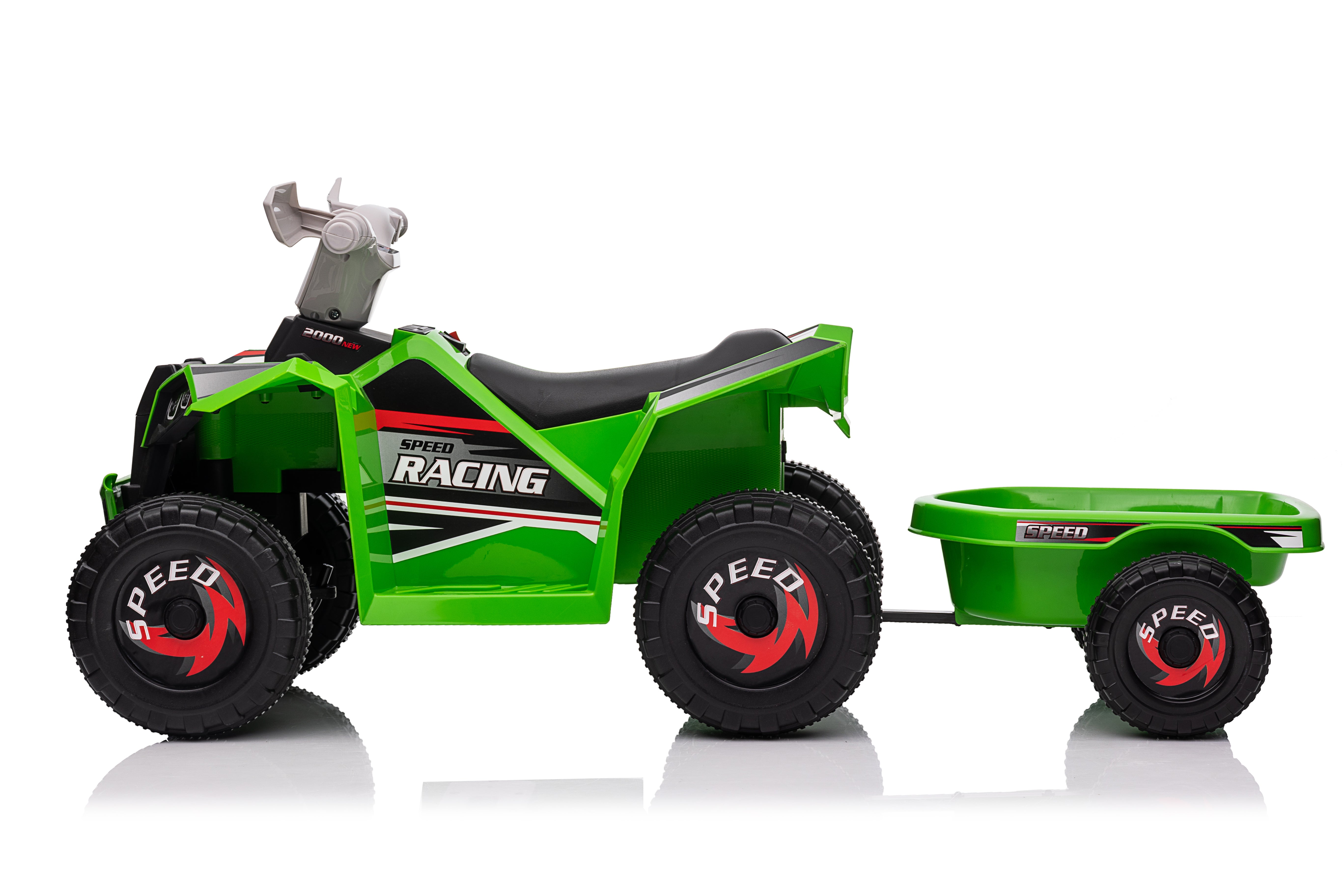Green 6V Kids 6-Wheel ATV W/ Trailer, Music, BT and Microphone