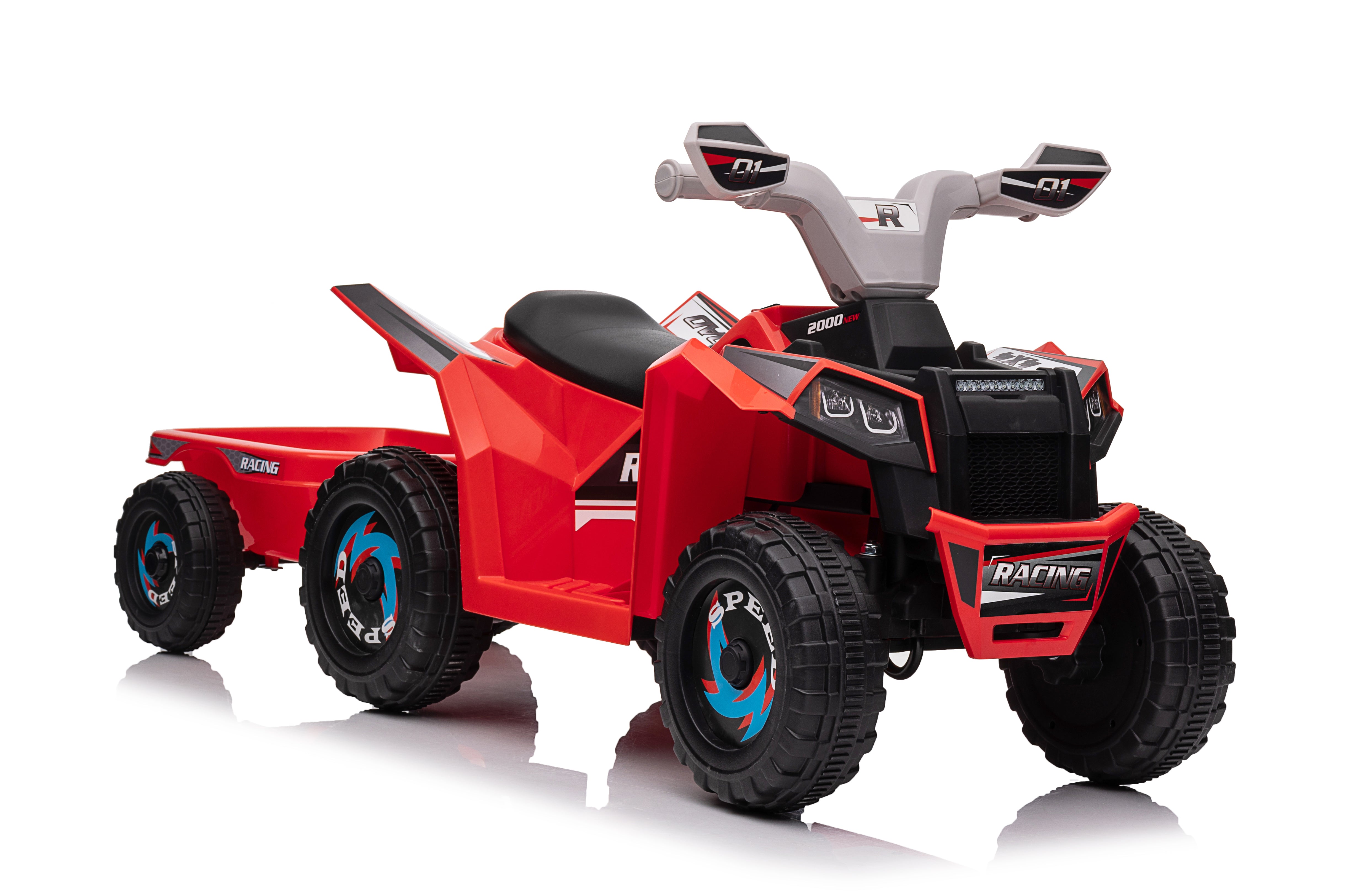 Red 6V Kids 6-Wheel ATV W/ Trailer, Music, BT and Microphone
