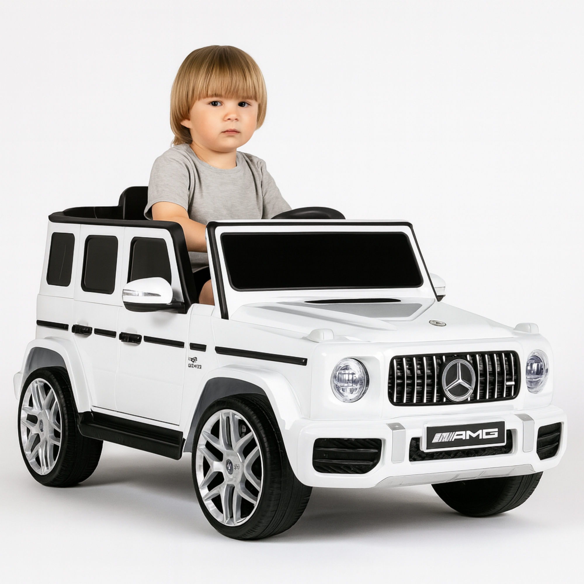 12V Luxury White Mercedes Benz AMG G63 Ride-On SUV W/ Rubber Wheels, Leather Seat, Bluetooth & RC