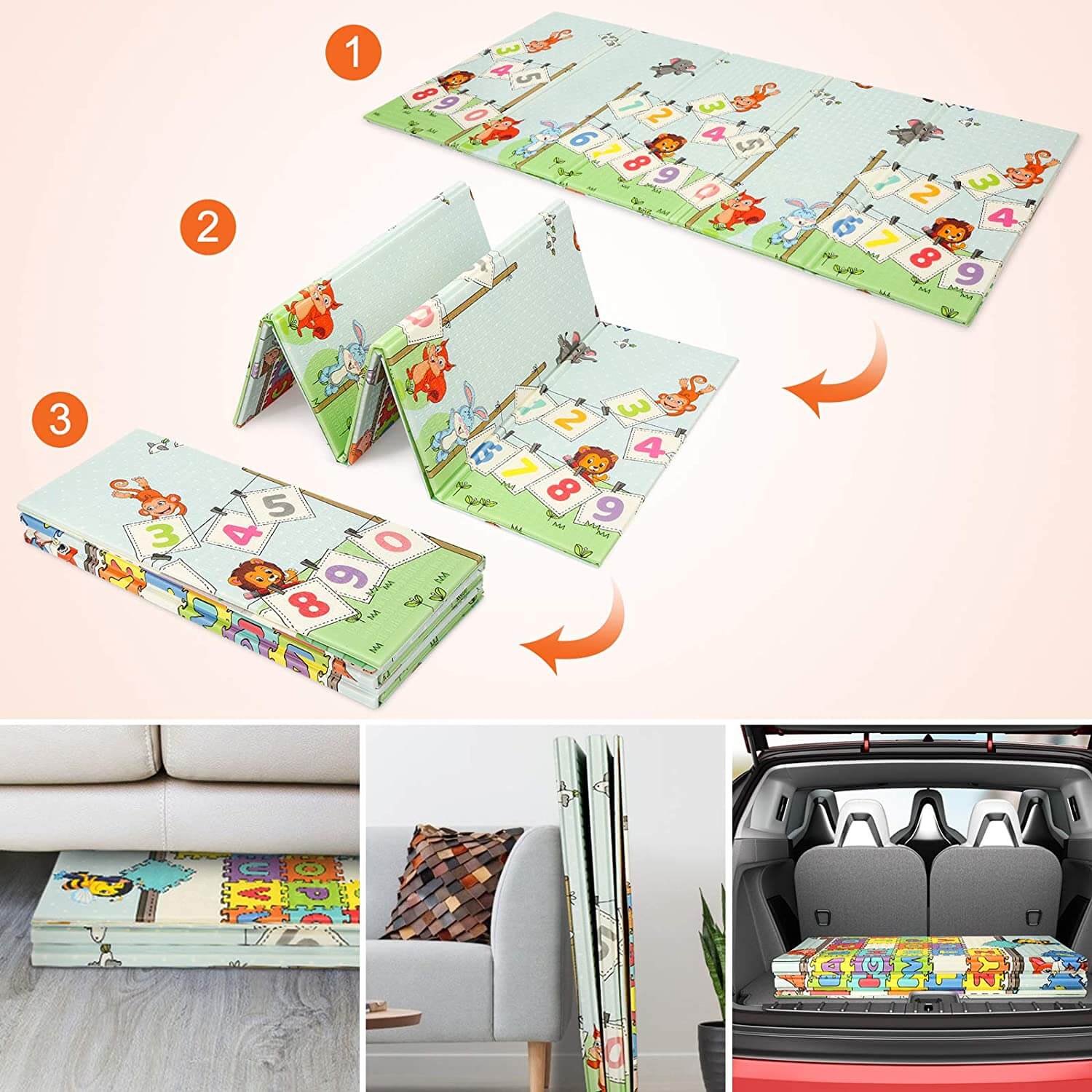 XL Double Sided Foldable, Waterproof Foam Play Mat Puzzles Edition, 200x180x1cm image 3