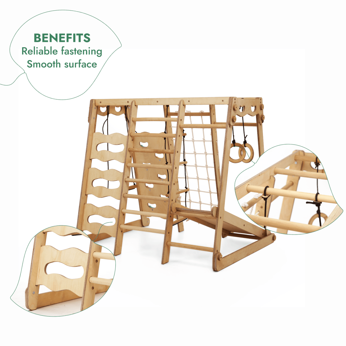 6in1 Indoor Jungle Gym for Toddler: Playground + Swings Set + Slide Board + Rope + Stairs.