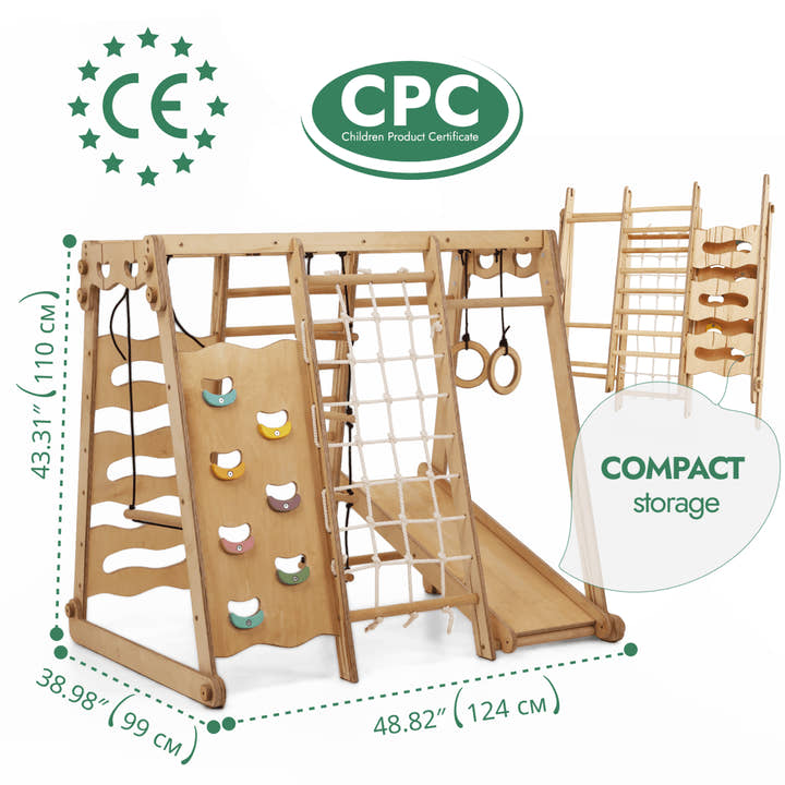 6in1 Indoor Jungle Gym for Toddler: Playground + Swings Set + Slide Board + Rope + Stairs.