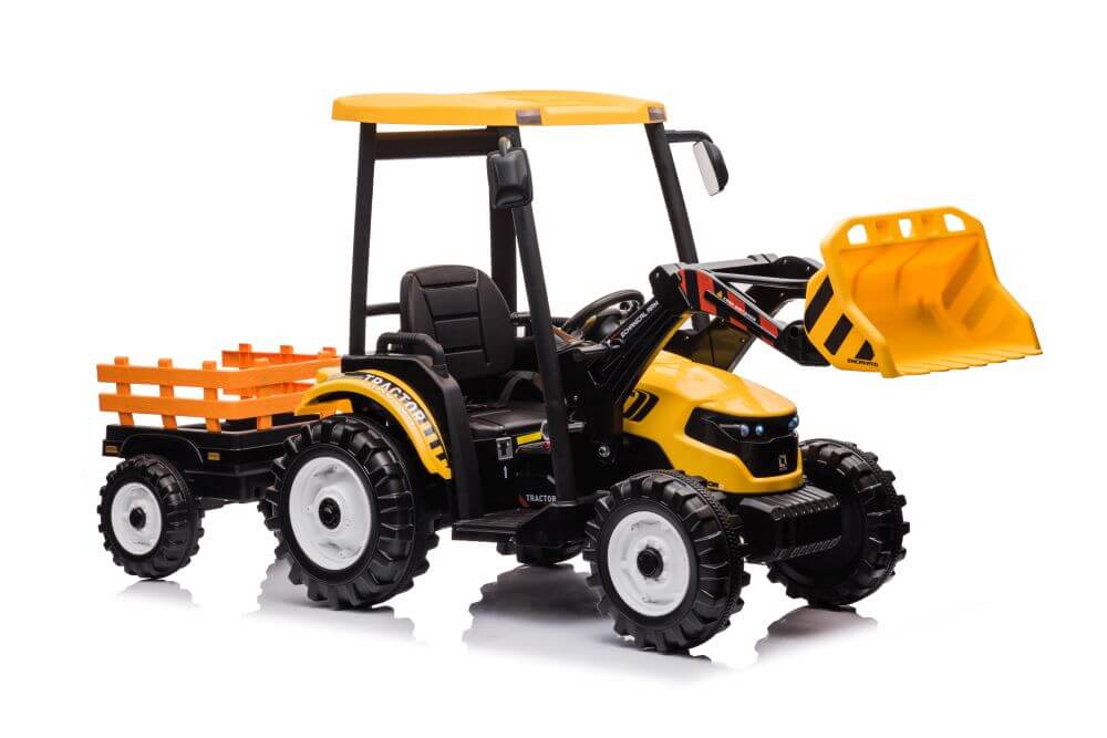 24V XXL Upgraded Kids 6 Wheel Tractor with Trailer, Leather Seat, Music, Lights, RC image 5