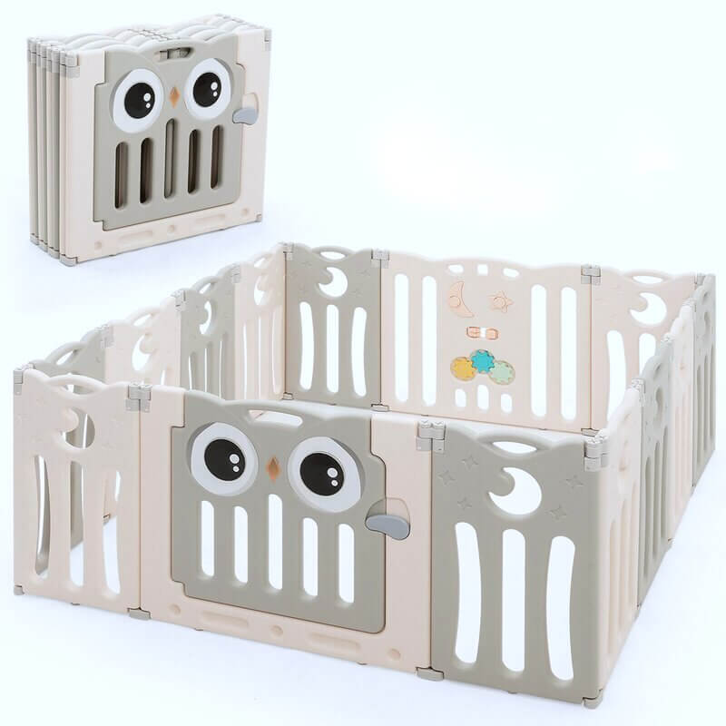 16 Panels Indoor/Outdoor Foldable Playpen, Fence, Safety Play yard with Activity for Toddlers and Infants image 0