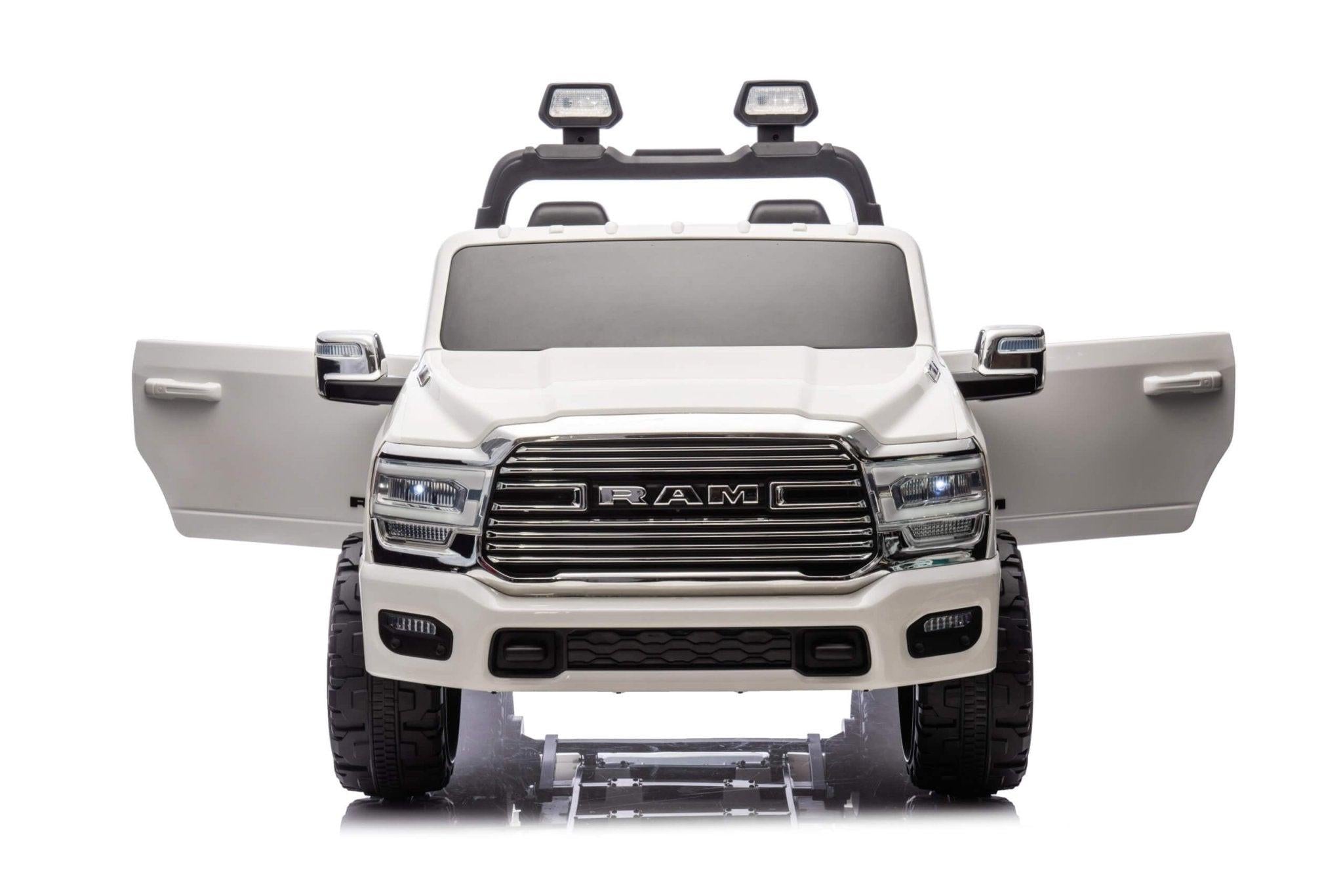 White Complete Edition XXL 2-Seater 4x4 RAM 3500 Ride-On Truck.