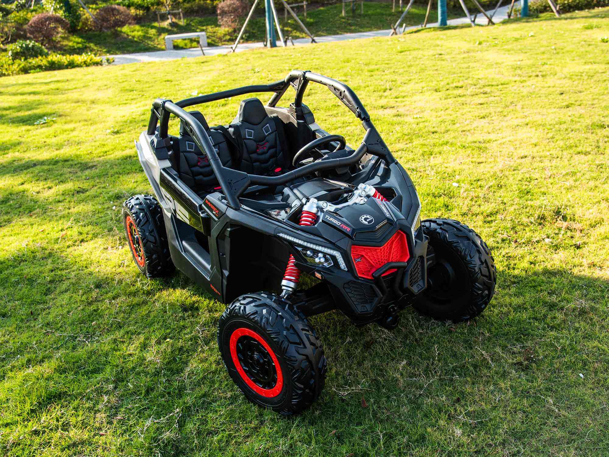 Licensed LX Performance Edition 24V Can-Am Maverick 4WD Double 24V Battery Pack, 2-Seater Kids' Buggy, Music, EVA Wheels, Leather Seats, RC image 8