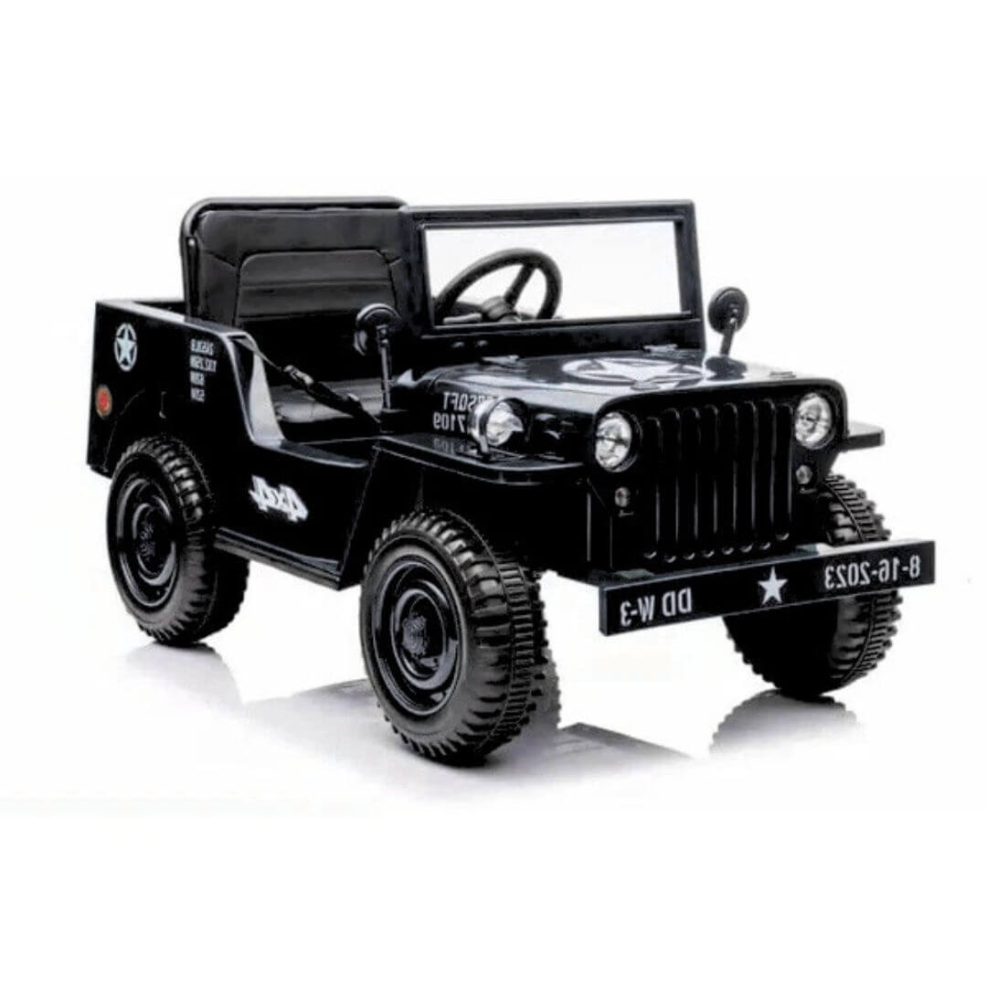 Black 12V Limited Edition Kids 1-Seater Military Ride-on Truck with Rubber Wheels, Music, RC image 7