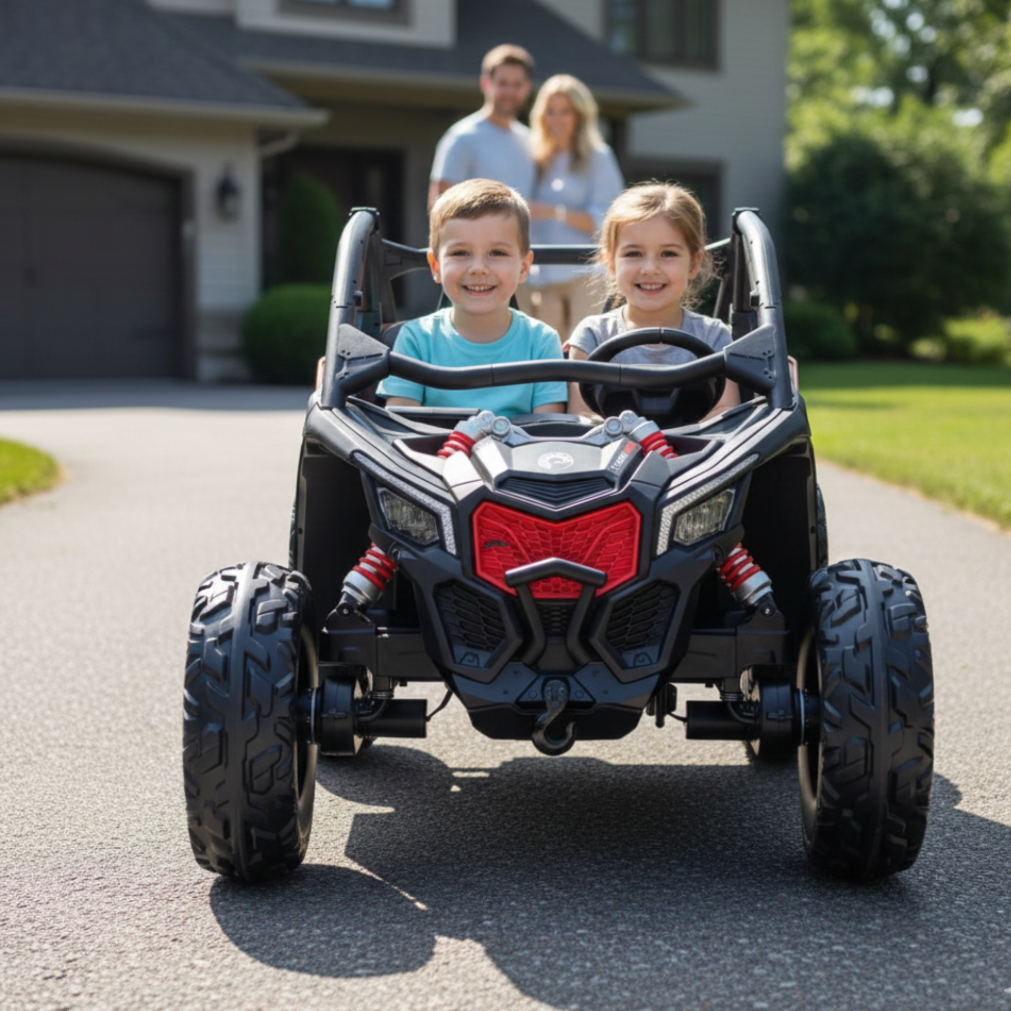 Black Licensed LX Performance Edition 2x24V Can-Am Maverick 4WD Double 24V Battery Pack, 2-Seater Kids' Buggy W/ Music, EVA Rubber Wheels, Leather Seats & RC