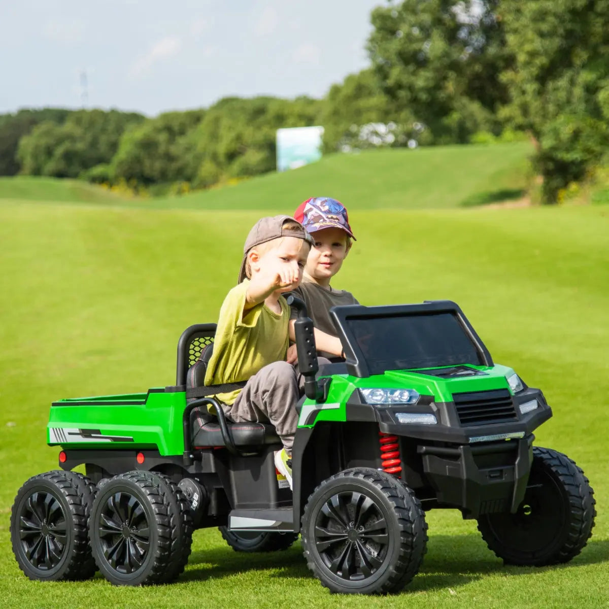 6-Wheeler 24V 2-Seater Ride-on Tractor Trailer with Dump Cart and Parental Remote