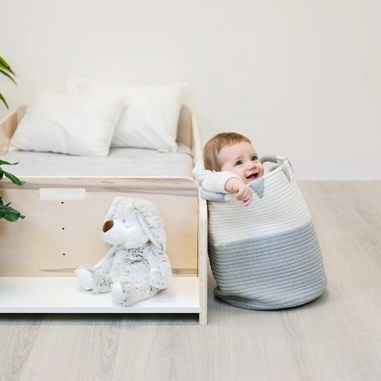 APPLE CRIB - Montessori Floor Bed with Rails & Shelves.