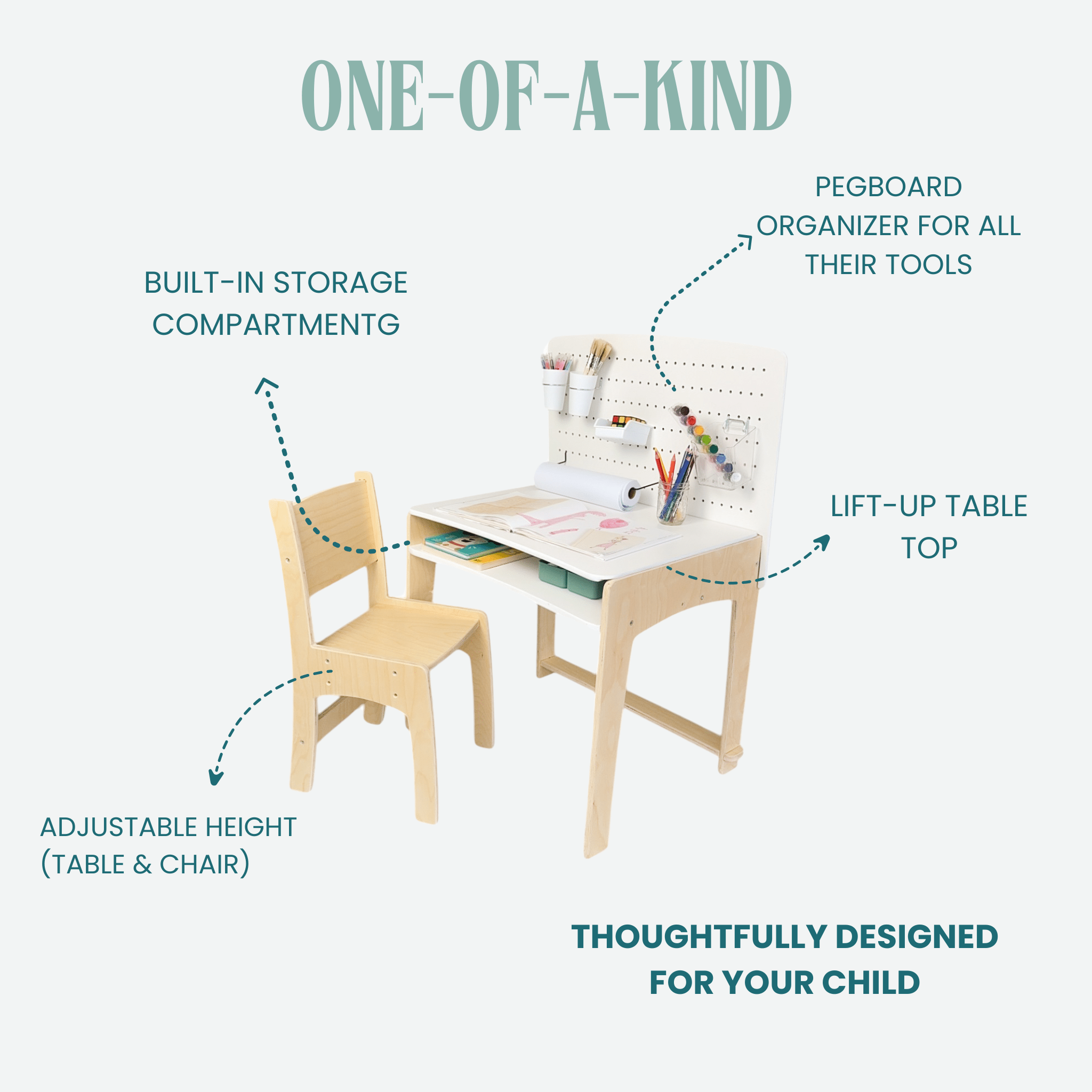 LUMEN - Big Kid Desk & Chair | Adjustable Height Study Table.