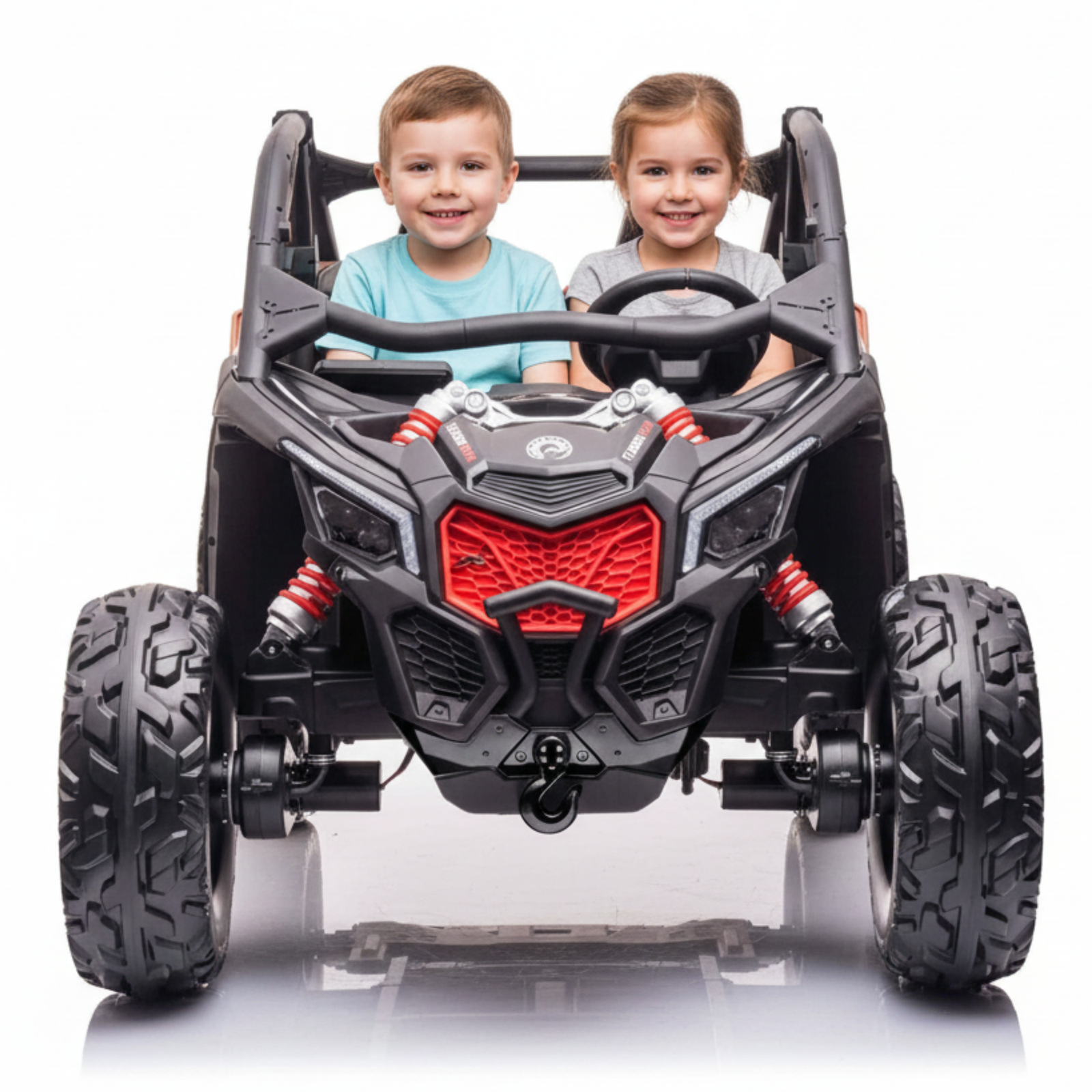 Black Licensed LX Performance Edition 2X24V Can-Am Maverick 2-Seater 4WD UTV W/ EVA Wheels, Dual Battery Pack, Music, Leather Seats & RC