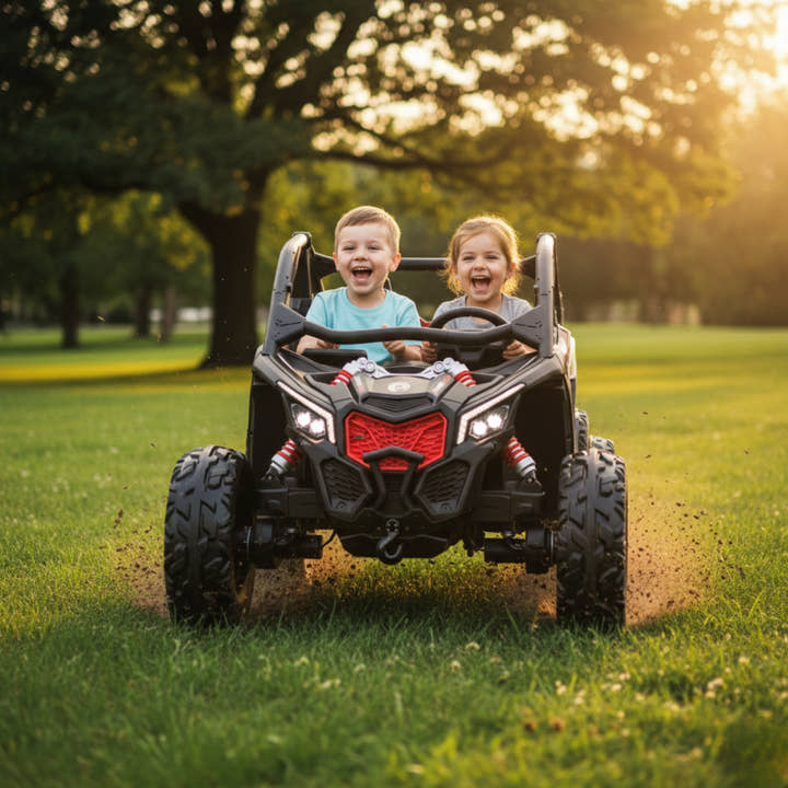 Black Licensed LX Performance Edition 2X24V Can-Am Maverick 2-Seater 4WD UTV W/ EVA Wheels, Dual Battery Pack, Music, Leather Seats & RC