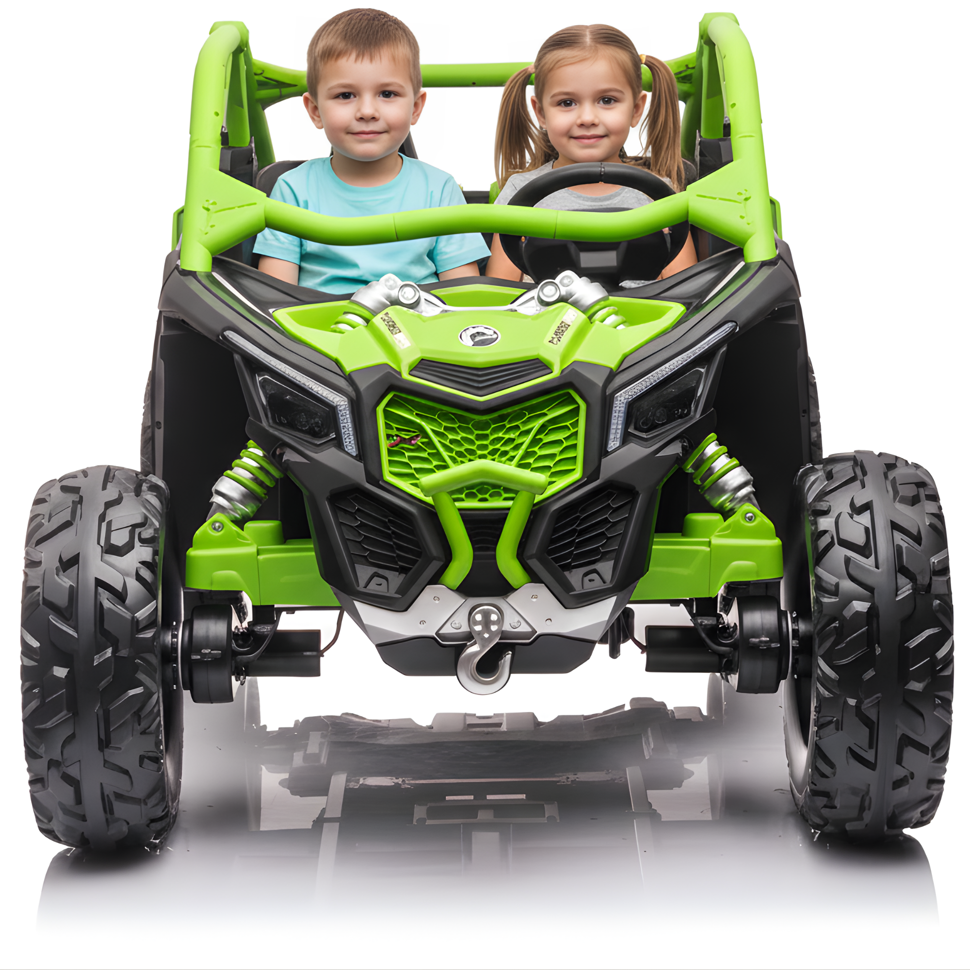Green Licensed LX Performance Edition 2X24V Can-Am Maverick 2-Seater 4WD UTV W/ EVA Wheels, Dual Battery Pack, Music, Leather Seats & RC