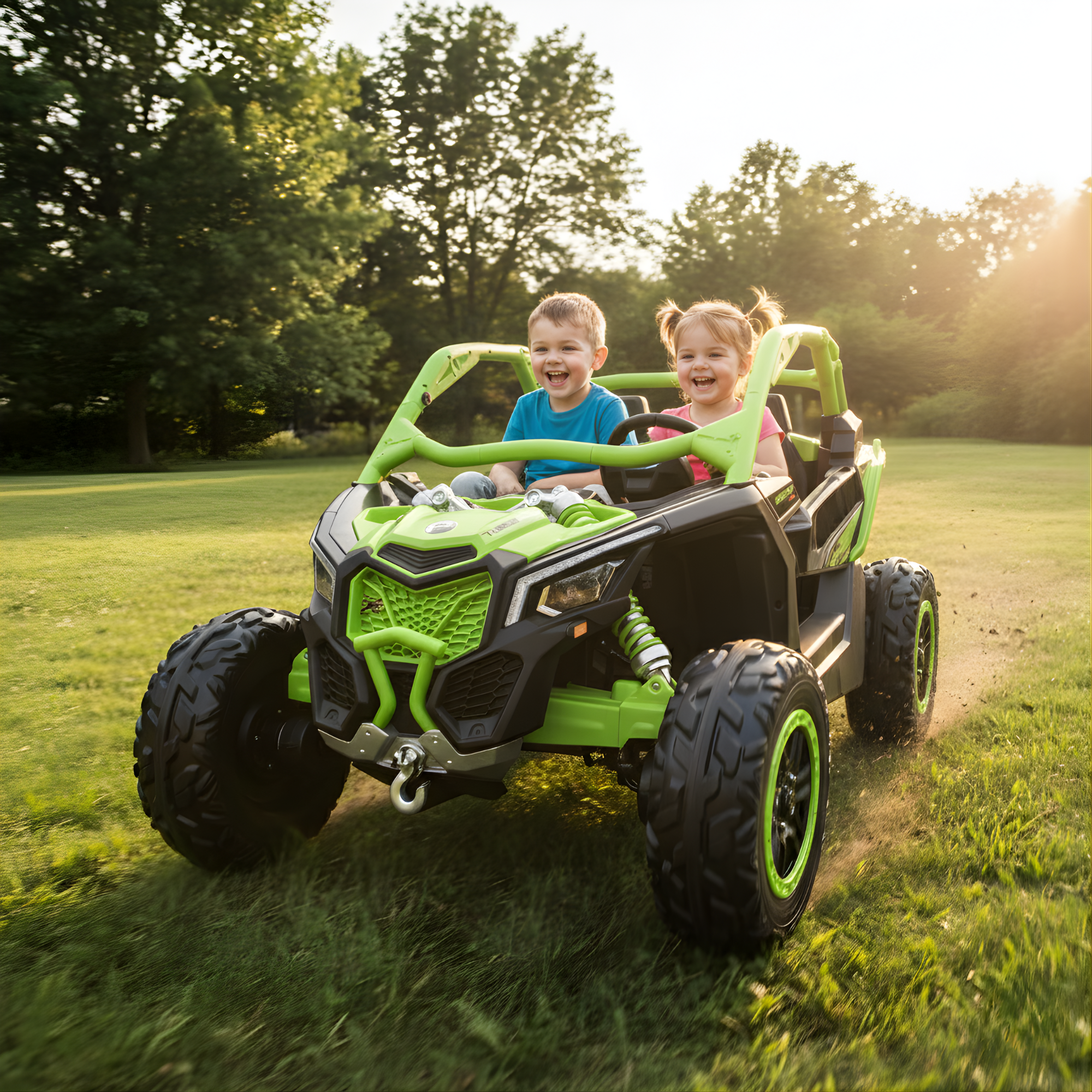 Green Licensed LX Performance Edition 2X24V Can-Am Maverick 2-Seater 4WD UTV W/ EVA Wheels, Dual Battery Pack, Music, Leather Seats & RC