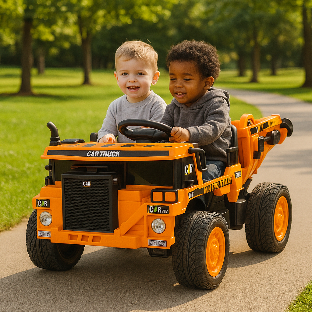 12V Kids' Ride-On Construction Dump Truck W/ Rubber Wheels, Automatic Dump Bed, Music & RC