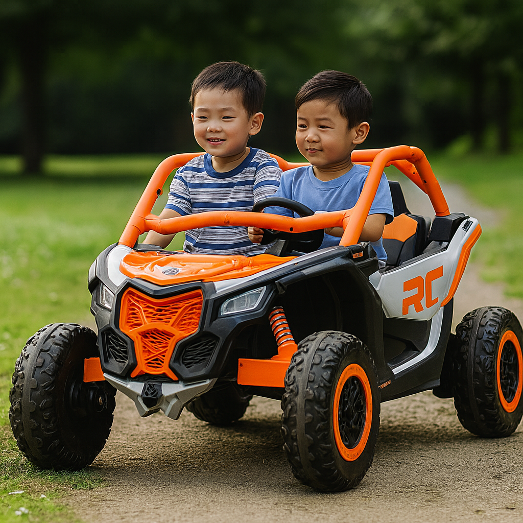 Orange Licensed LX Performance Edition 2x24V Can-Am Maverick 4WD Double 24V Battery Pack, 2-Seater Kids' Buggy W/ Music, EVA Rubber Wheels, Leather Seats & RC