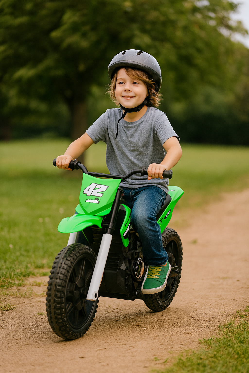 Green 24V Electric MotoX Dirt Bike for Kids, Up to 18 km/h
