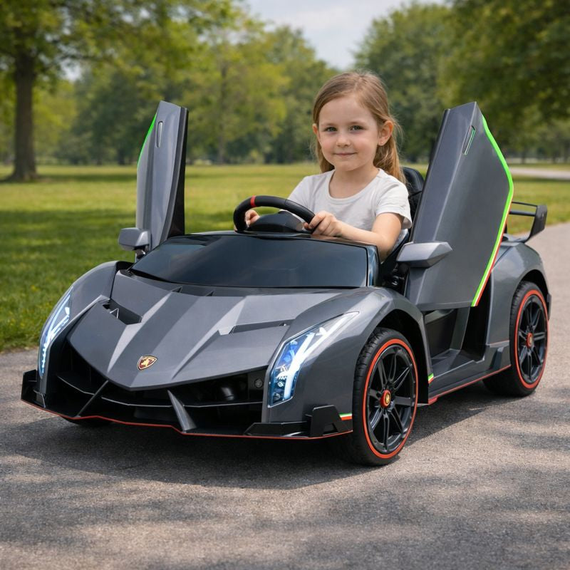 12V Silver Lamborghini Veneno 4X4 Limited Edition Ride-on Car W/ EVA Rubber Wheels, Bluetooth & RC
