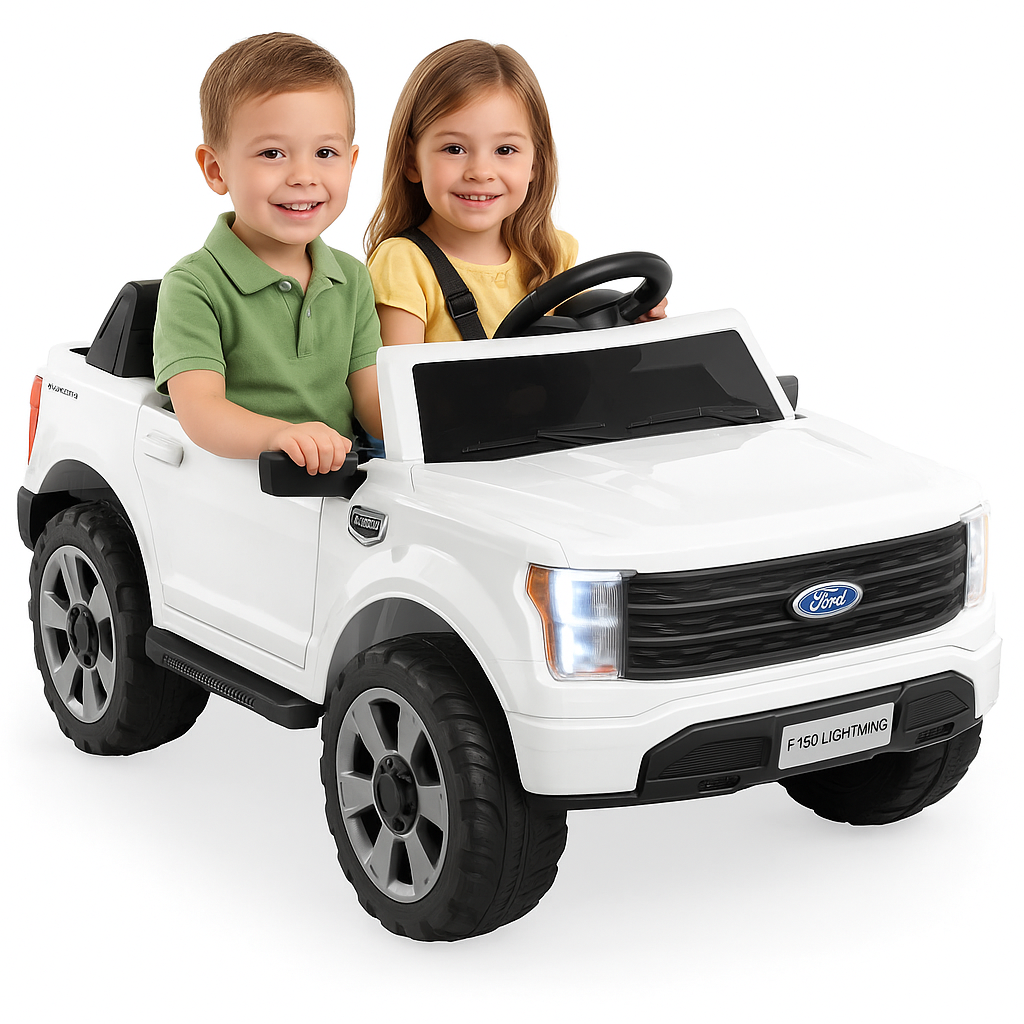 White 2 Seater Lighting Edition Ford F-150, 24V Kids Ride on Truck