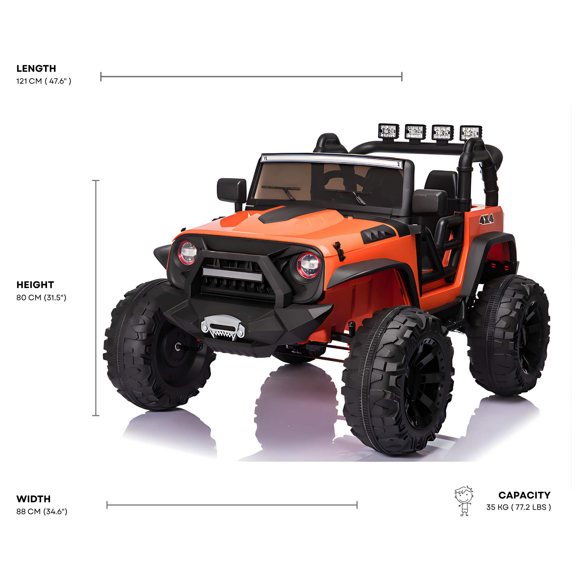 Orange 24V EVA Big Wheels Edition Kids’ Ride-On Truck W/ Rubber Wheels, Music & RC