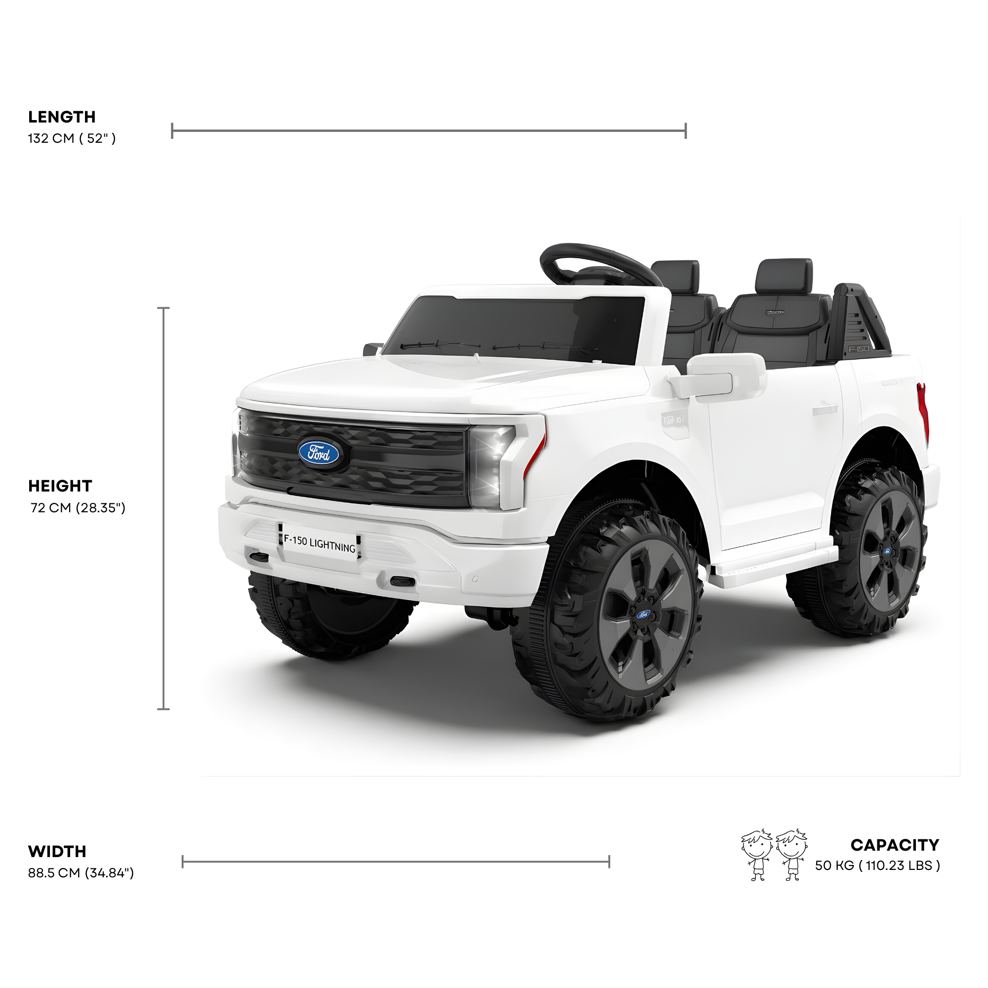 White 2 Seater Lighting Edition Ford F-150, 24V Kids Ride on Truck
