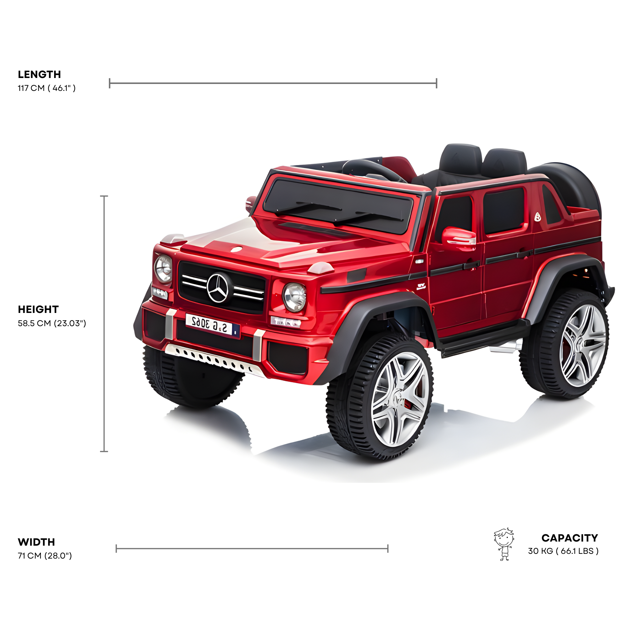 12V Red Luxury Mercedes Maybach G650s Kids' 4x4 Ride-on SUV W/ Rubber Wheels, Music & RC
