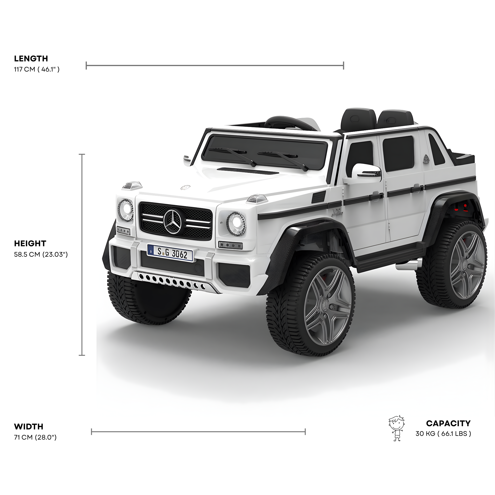 12V White Luxury Mercedes Maybach G650s Kids' 4x4 Ride-on SUV