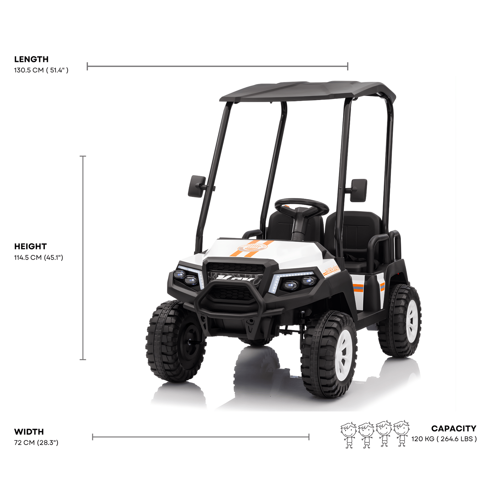 24V White Golf Buggy Edition 4-Seater 4x4 Kids' Ride-On UTV W/ Canopy, EVA Rubber Wheels, Music & RC.