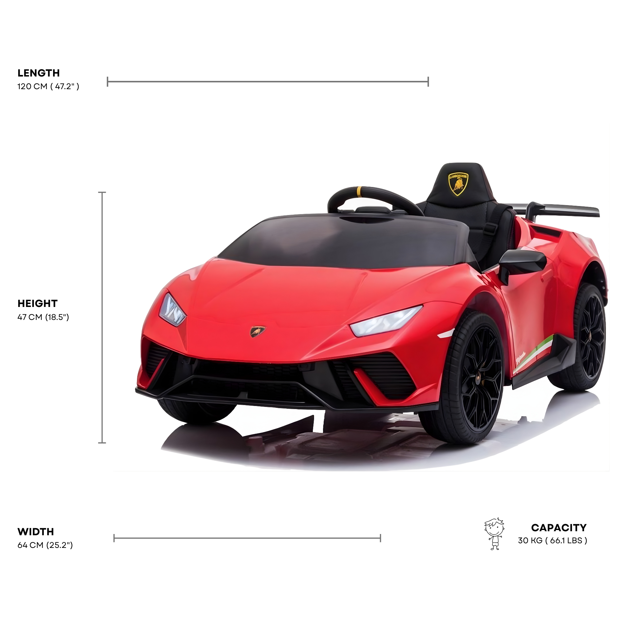 12V Red Lamborghini Huracan Licensed Sport Edition 4X4 Ride-On Car W/ Rubber Wheels, Bluetooth & RC