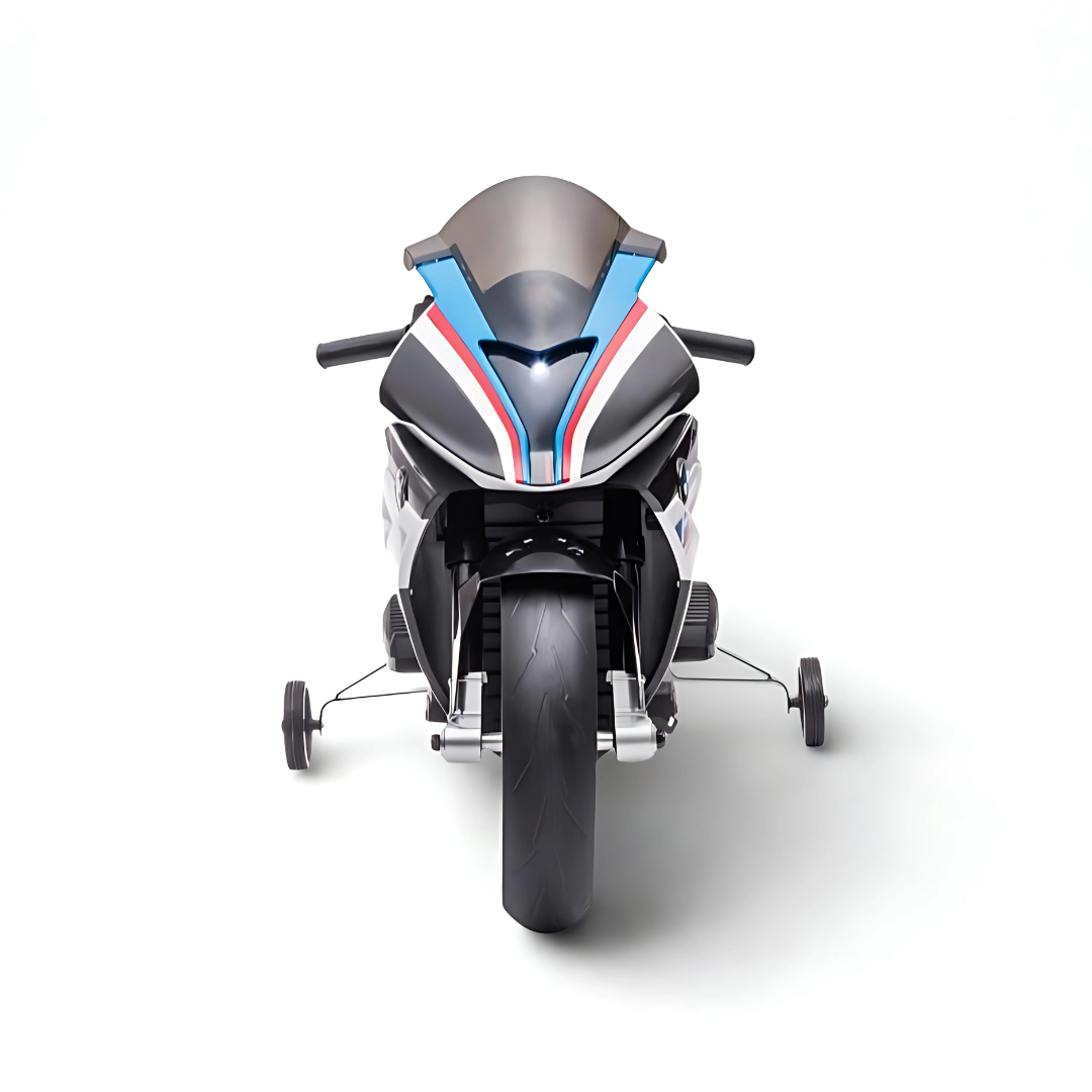 12V Blue BMW HP4 Kids' Super Motorcycle W/ EVA Rubber Wheels, Music & Lights