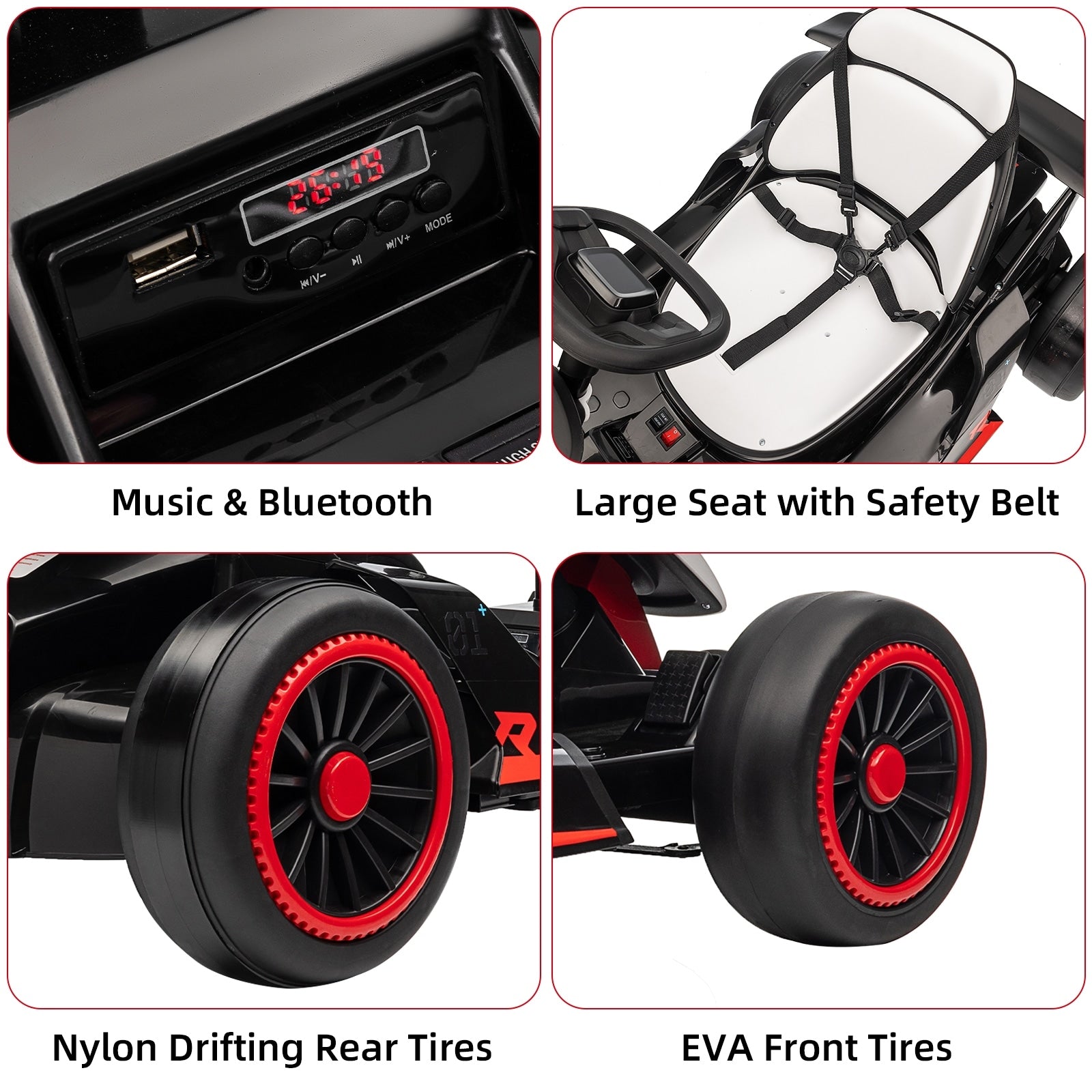 Black, 24V Upgraded Vortex Drifting Go Kart
