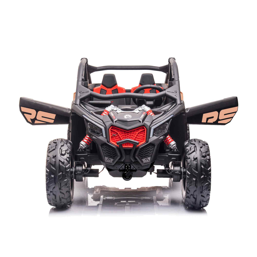 Black Licensed LX Performance Edition 2X24V Can-Am Maverick 2-Seater 4WD UTV W/ EVA Wheels, Dual Battery Pack, Music, Leather Seats & RC