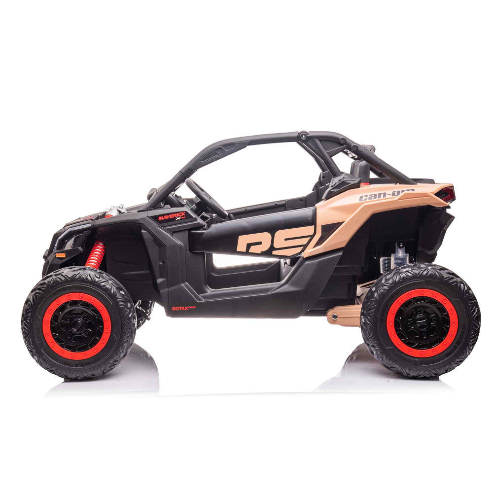 Black Licensed LX Performance Edition 2X24V Can-Am Maverick 2-Seater 4WD UTV W/ EVA Wheels, Dual Battery Pack, Music, Leather Seats & RC