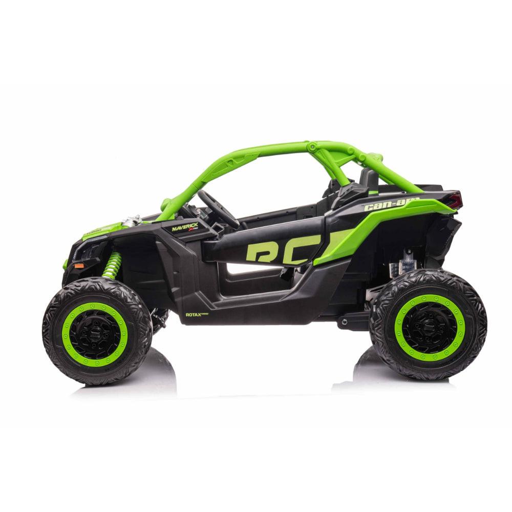 Green Licensed LX Performance Edition 2X24V Can-Am Maverick 2-Seater 4WD UTV W/ EVA Wheels, Dual Battery Pack, Music, Leather Seats & RC