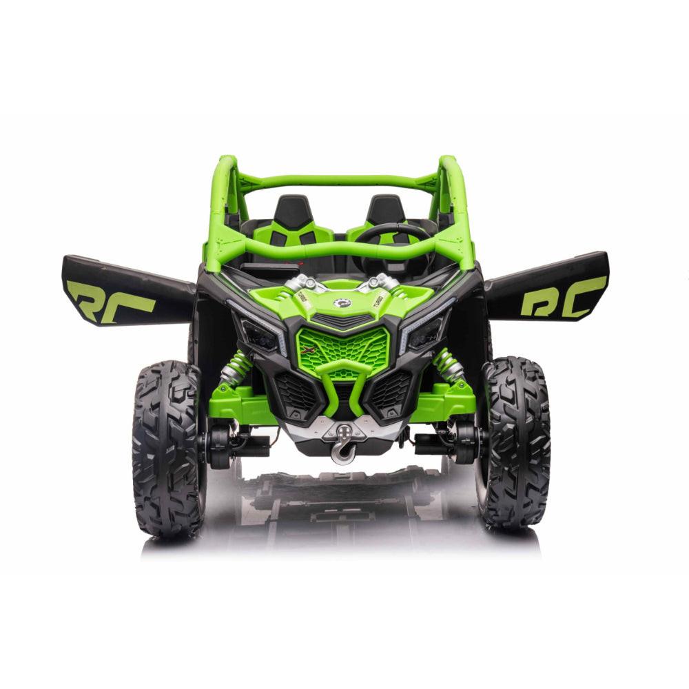 Green Licensed LX Performance Edition 2X24V Can-Am Maverick 2-Seater 4WD UTV W/ EVA Wheels, Dual Battery Pack, Music, Leather Seats & RC