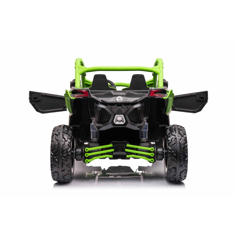 Green Licensed LX Performance Edition 2X24V Can-Am Maverick 2-Seater 4WD UTV W/ EVA Wheels, Dual Battery Pack, Music, Leather Seats & RC