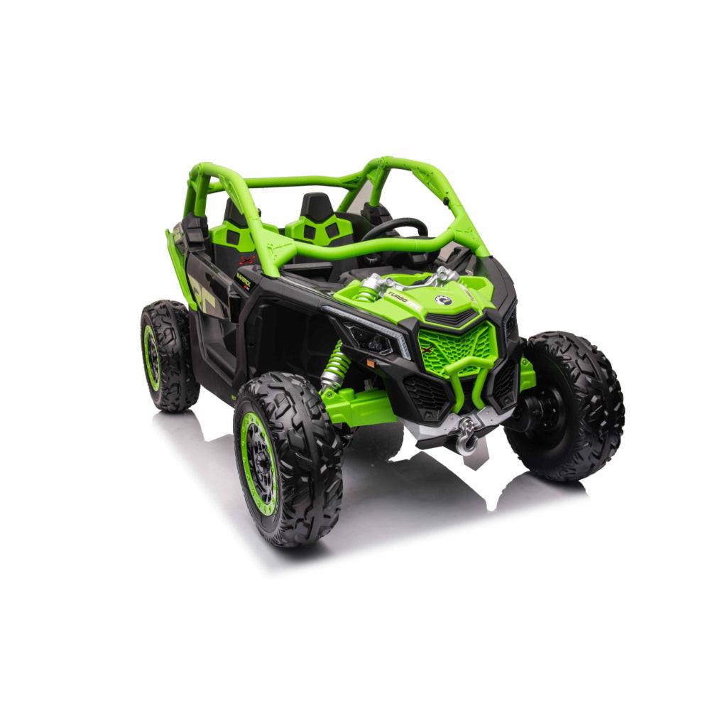 Green Licensed LX Performance Edition 2X24V Can-Am Maverick 2-Seater 4WD UTV W/ EVA Wheels, Dual Battery Pack, Music, Leather Seats & RC