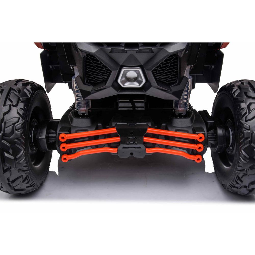 Orange Licensed LX Performance Edition 2X24V Can-Am Maverick 2-Seater 4WD UTV W/ EVA Wheels, Dual Battery Pack, Music, Leather Seats & RC