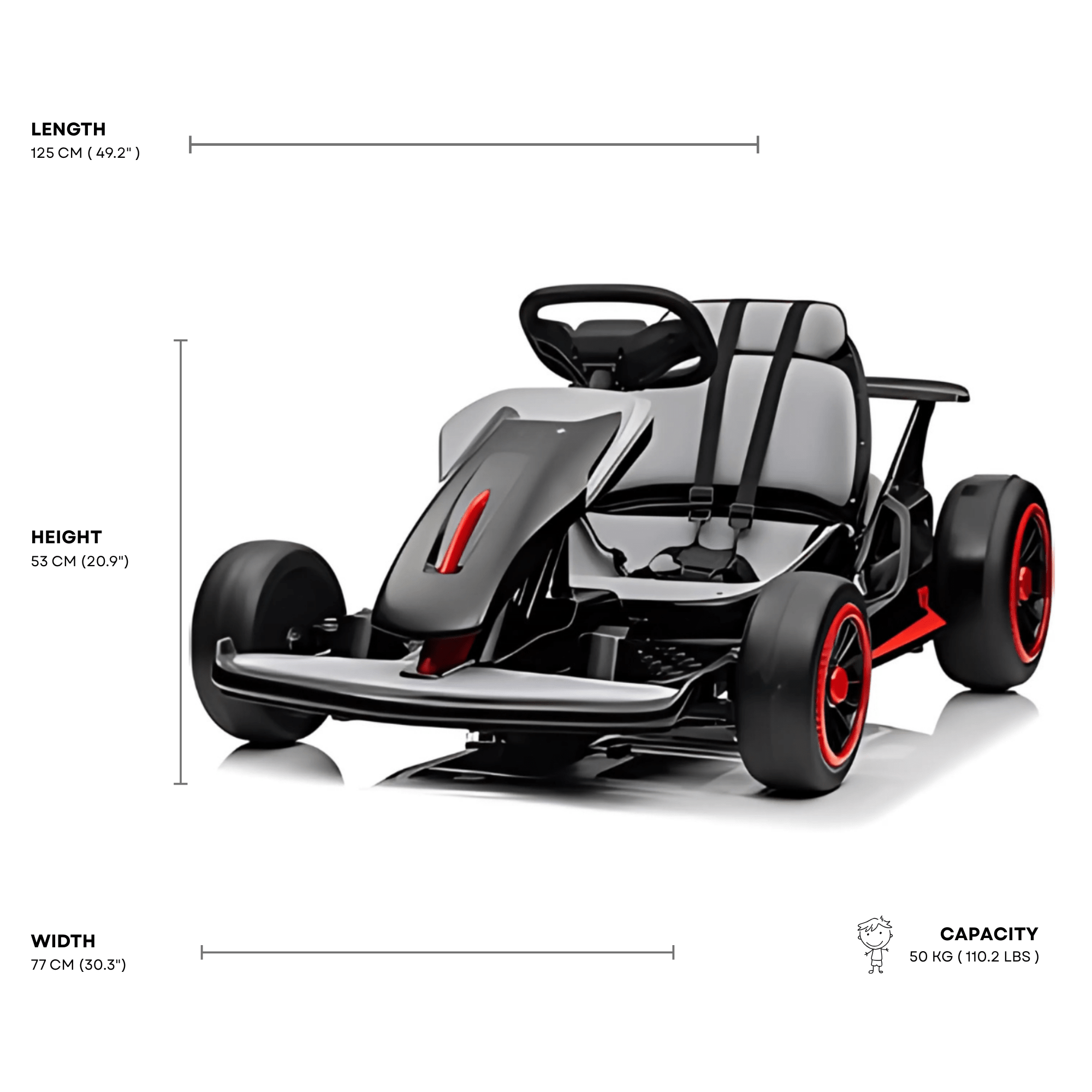 Black 24V Upgraded Vortex Drifting Go Kart.