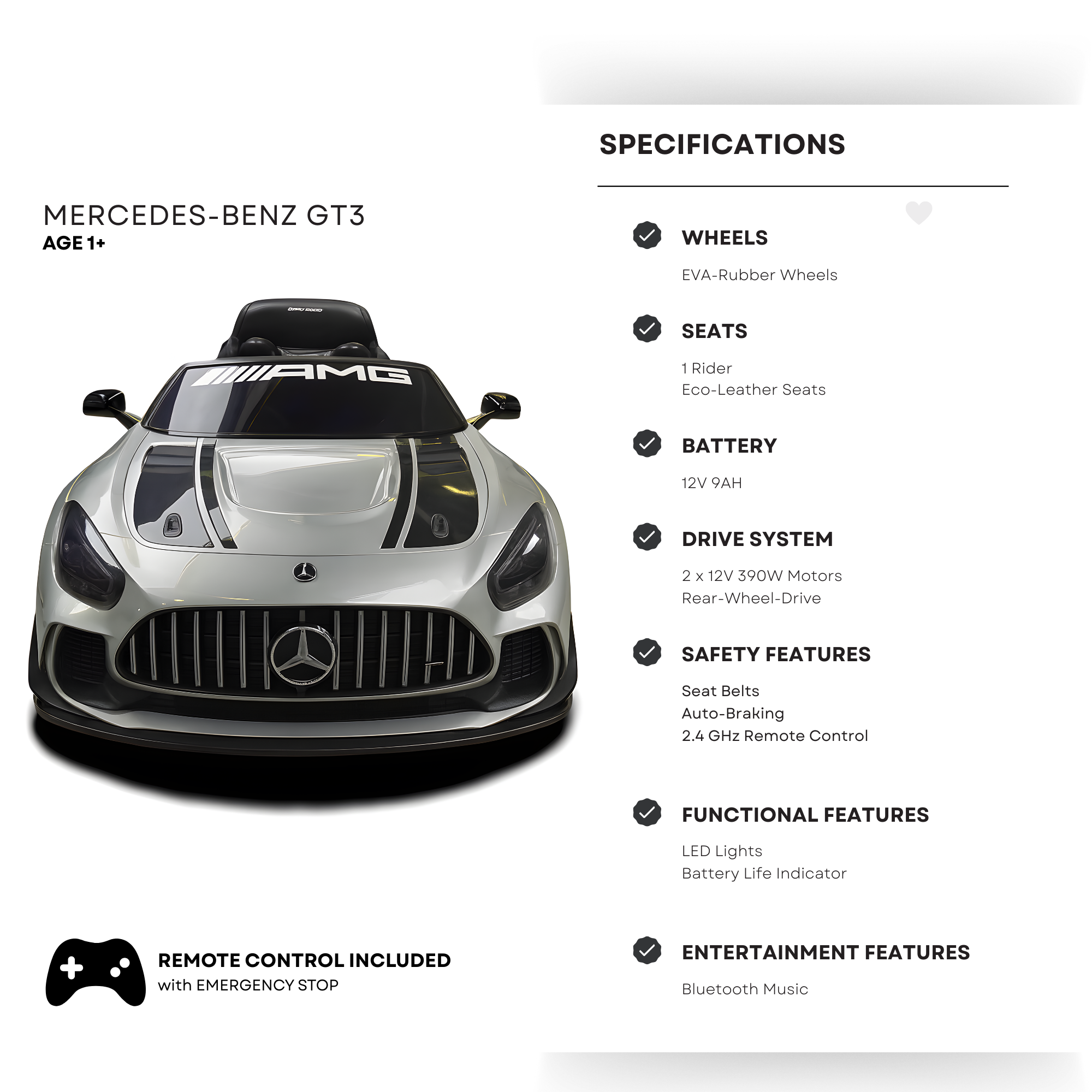 Silver, Complete Sport 12V Official Mercedes-Benz GT3, RC