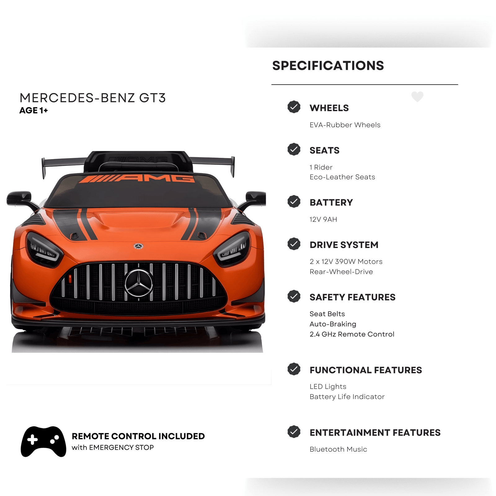 Orange, Complete Sport 12V Official Mercedes-Benz GT3, RC.