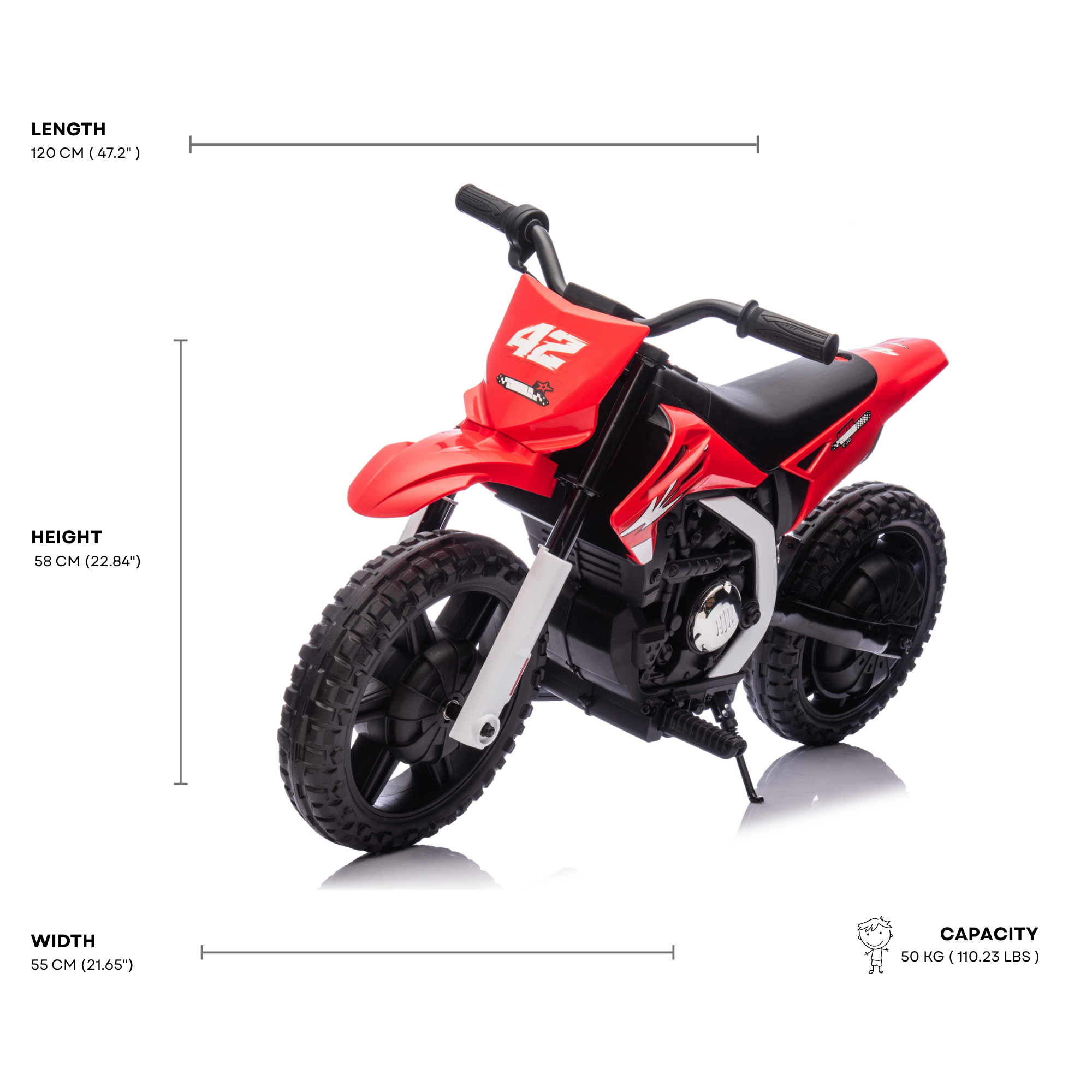 Red 24V Electric MotoX Dirt Bike for Kids, Up to 18 km/h