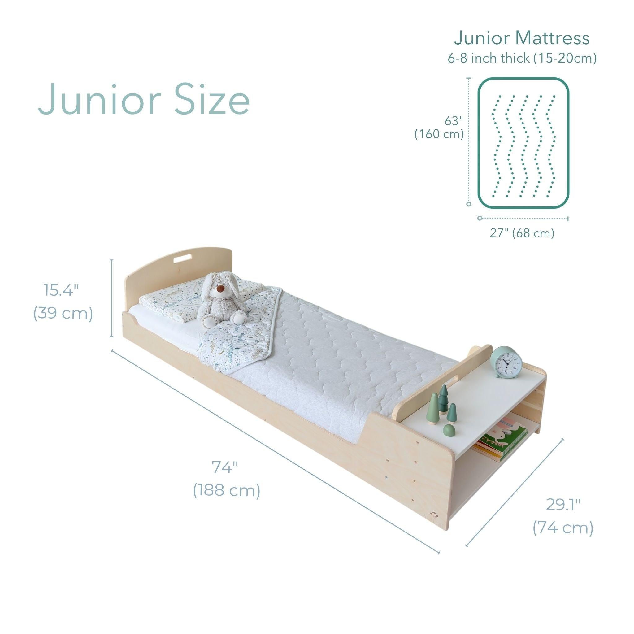 CHERRY JUNIOR - Montessori Floor Bed with Shelves.