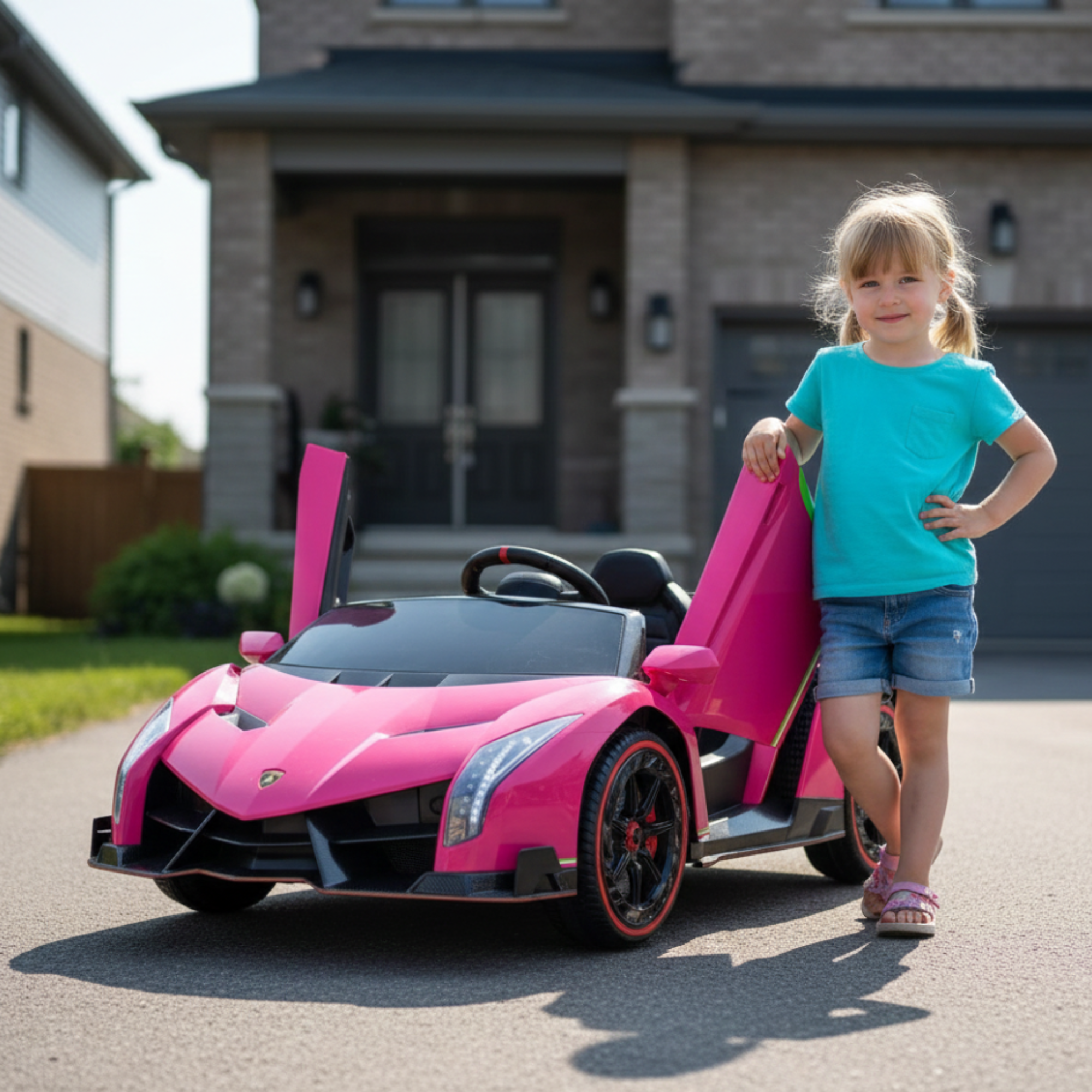 12V Pink Lamborghini Veneno 4X4 Limited Edition Ride-on Car W/ EVA Rubber Wheels, Bluetooth & RC